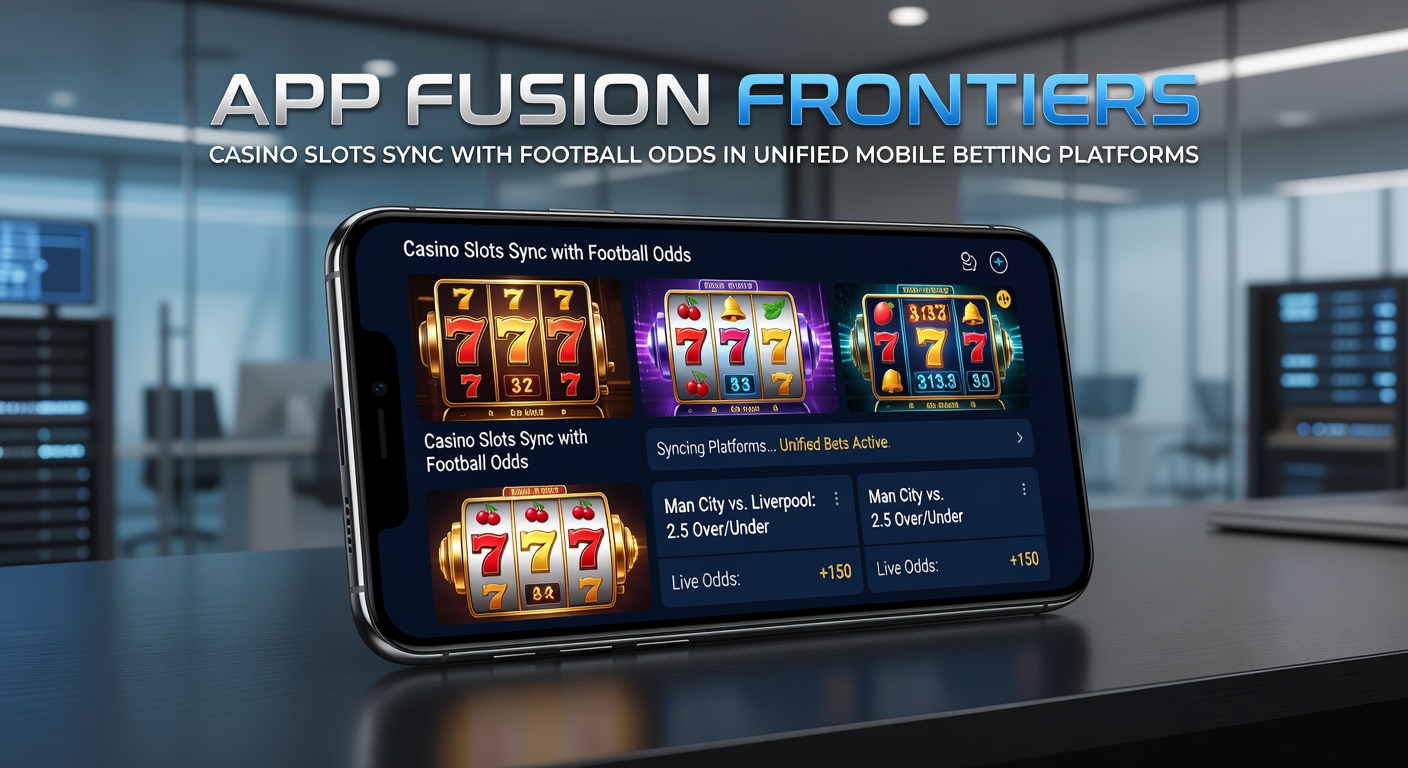 Screenshot of a mobile betting app displaying synced casino slots and live football odds interface