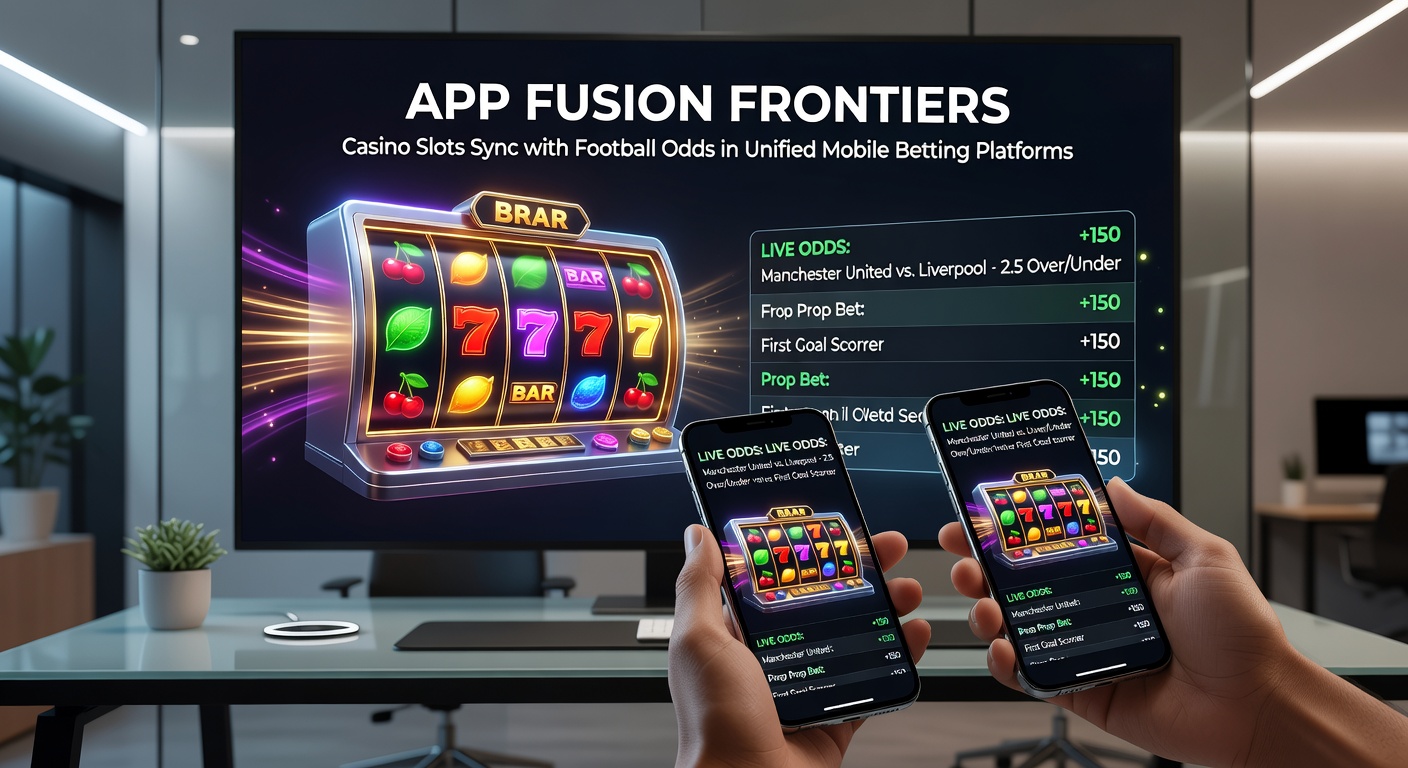 Close-up of unified app screen showing football match odds synced with spinning casino slot reels