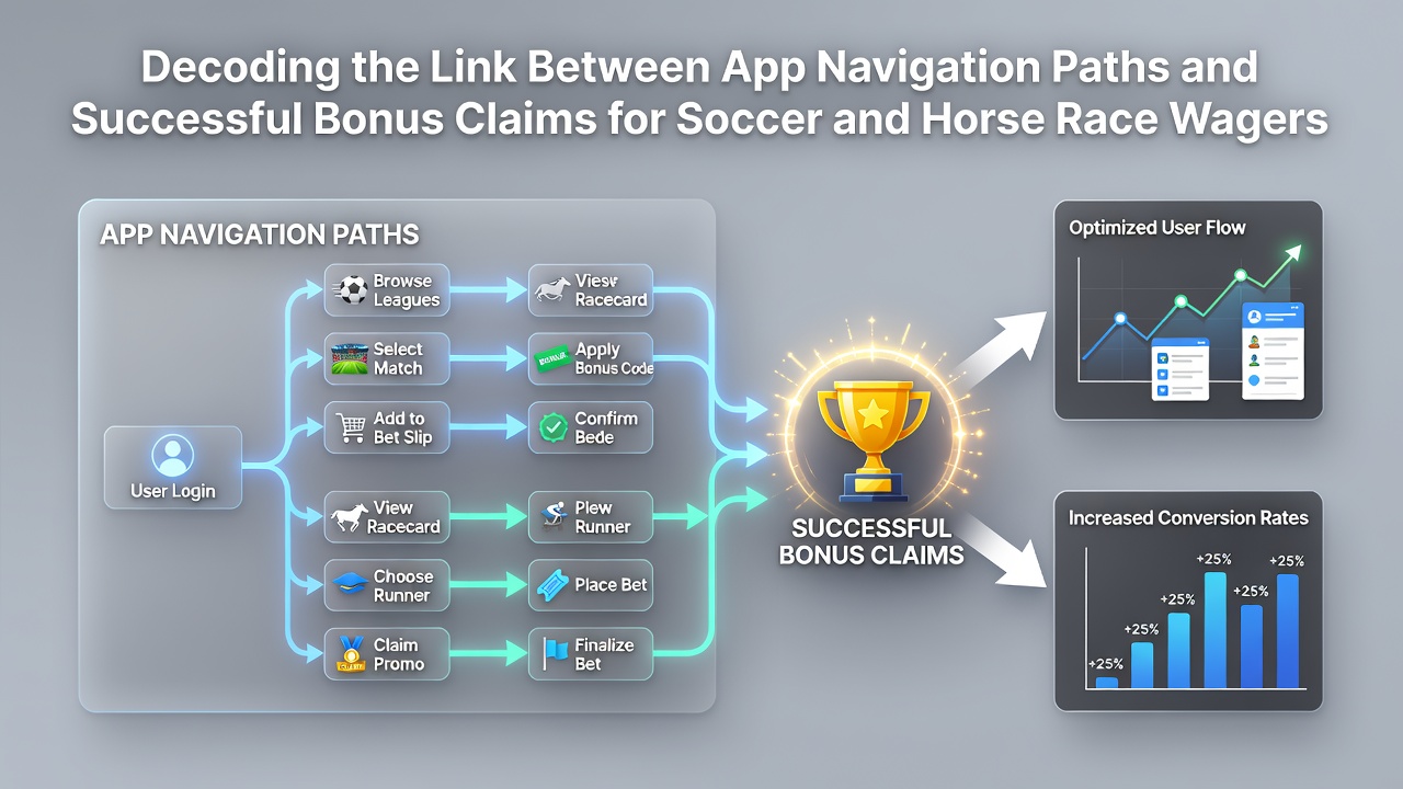 Mobile betting app interface showing navigation paths for soccer and horse racing bonus claims