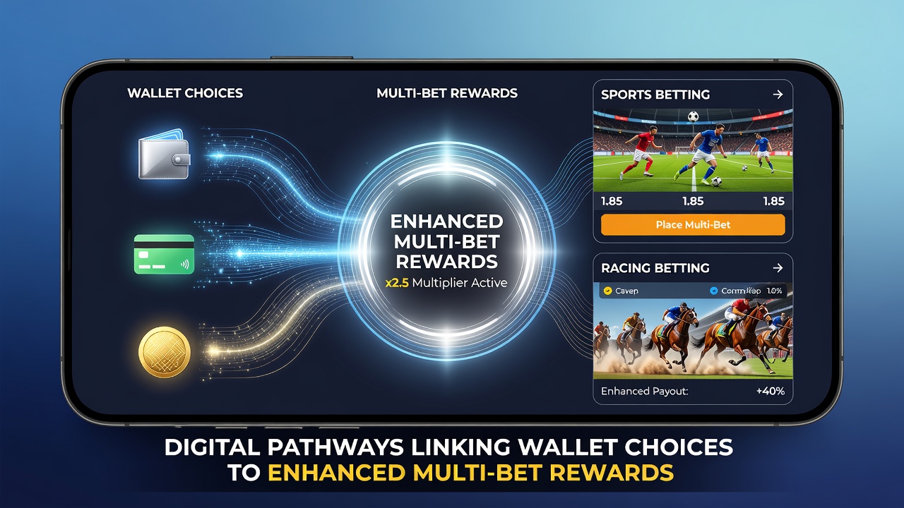 Mobile screen showing enhanced accumulator bonuses linked to digital wallet deposits in racing applications