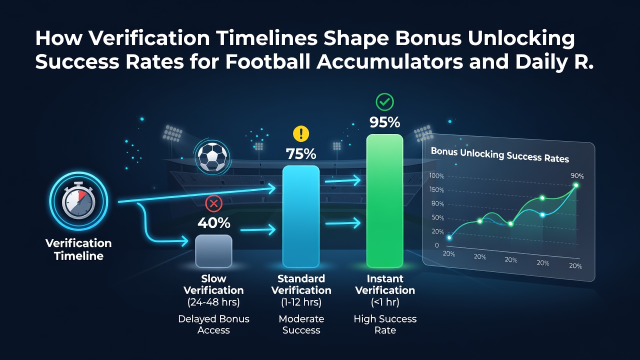 Comparison chart of verification processing times versus bonus unlocking rates for accumulators and racing bets