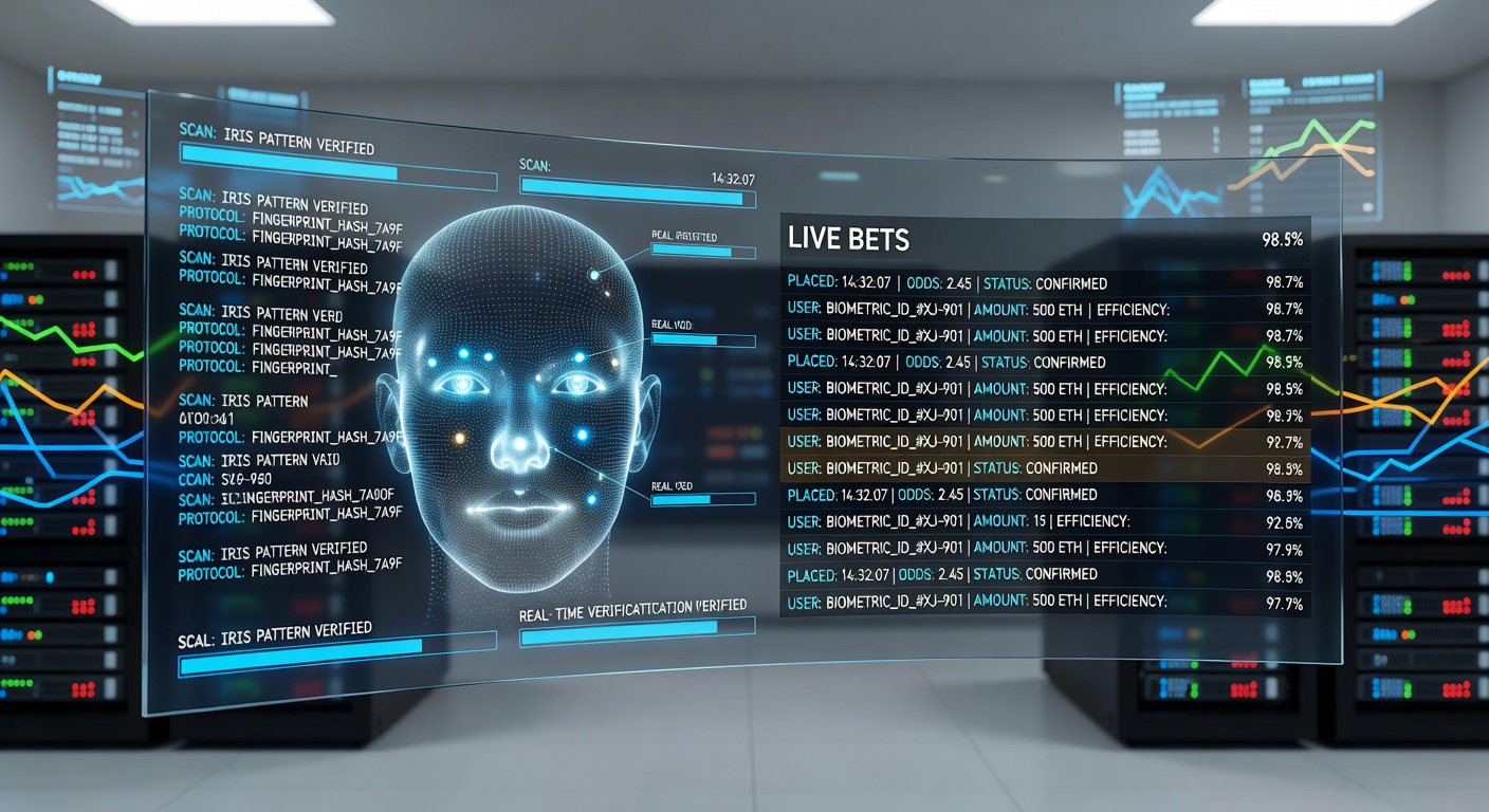 Real-time data flow diagram illustrating biometric verification integrated with live betting interfaces on mobile devices