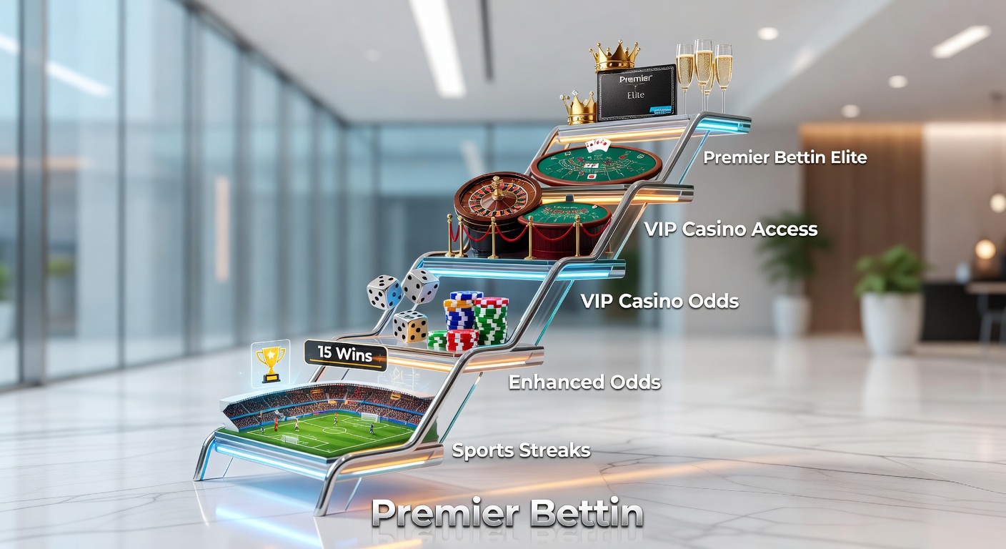 Screenshot of a betting app loyalty dashboard displaying tier progression from sports betting streaks to activated casino bonuses, with progress bars and reward icons
