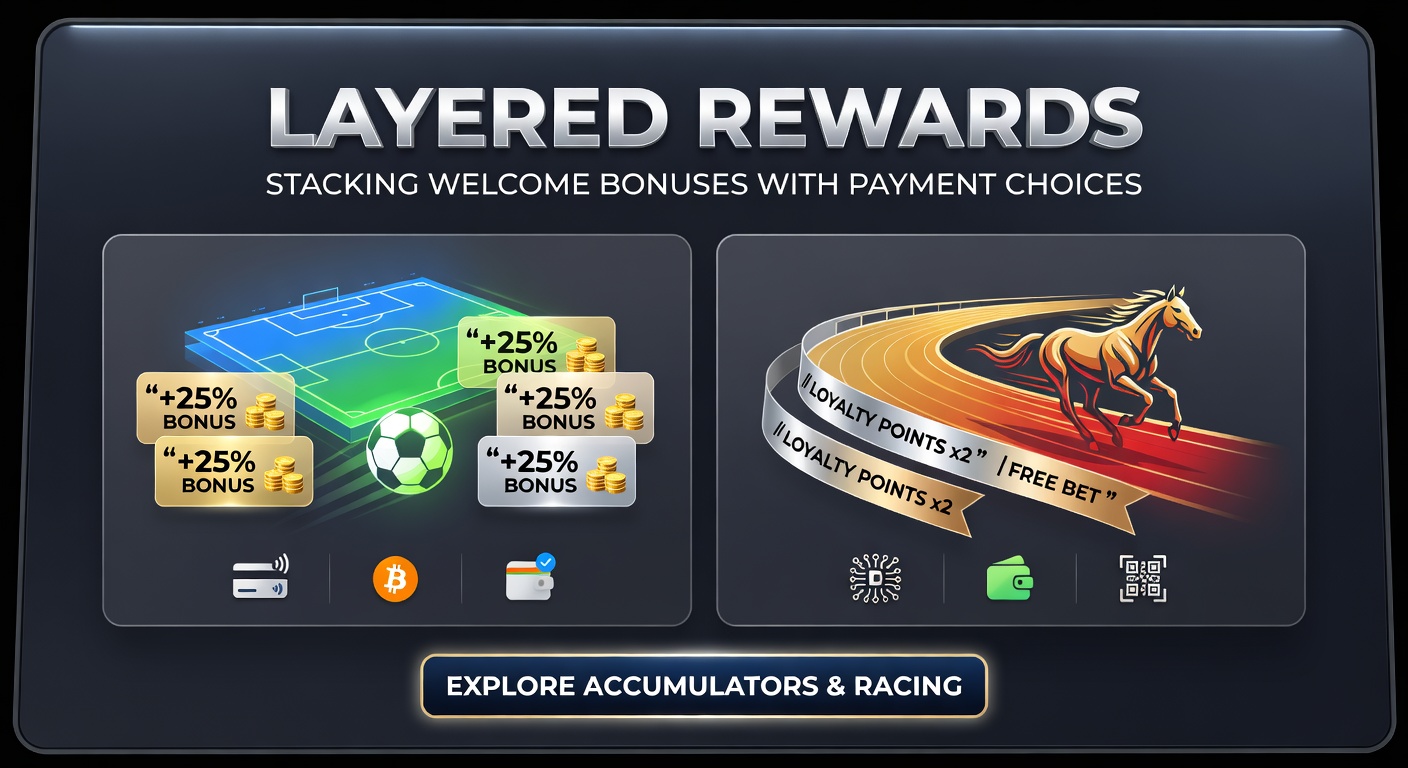 Close-up of payment options screen displaying e-wallet bonuses stacked atop welcome offers for accumulator and double bets