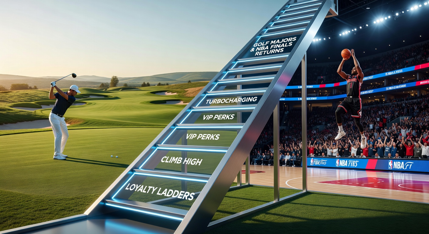 NBA Finals court action with overlaid graphics showing loyalty tier boosts and VIP betting enhancements during high-stakes games
