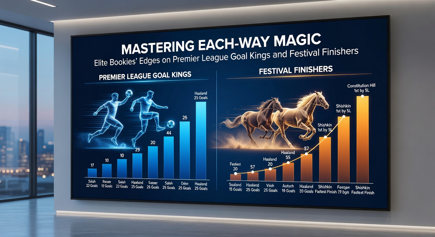 A Premier League striker celebrating a goal alongside a horse crossing the finish line at a major festival, highlighting each-way betting opportunities