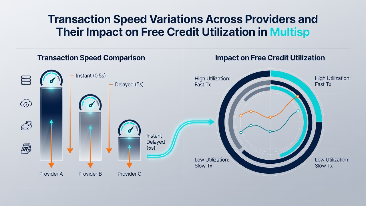 Dashboard view comparing transaction speeds and free credit activation timelines in multisport mobile applications