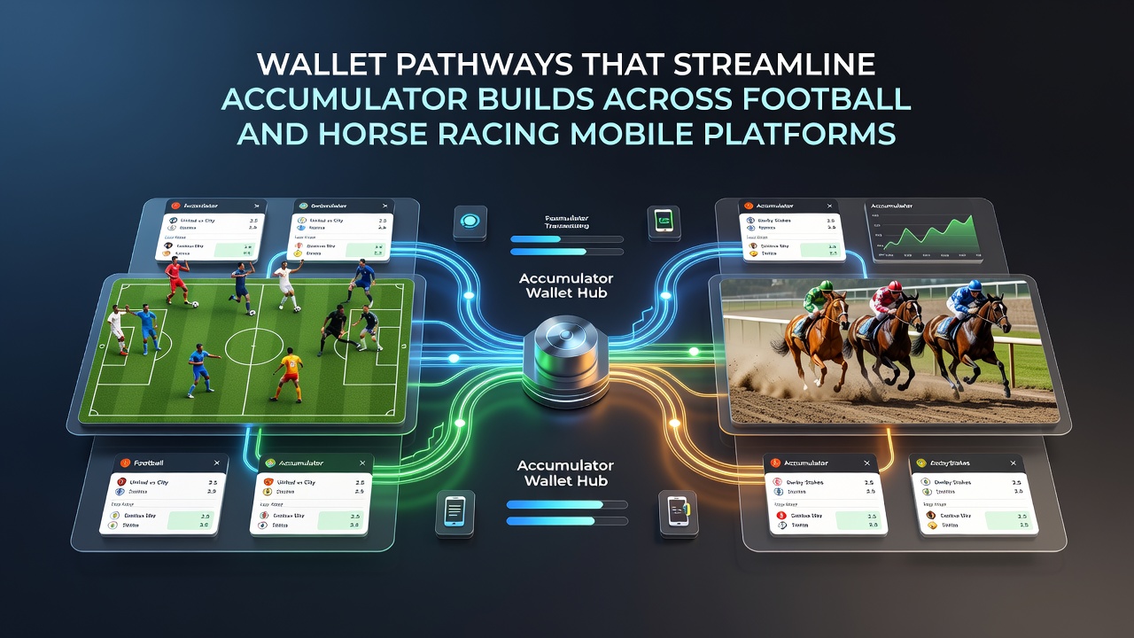 Mobile betting interface showing wallet integration for accumulator builds in football and horse racing apps